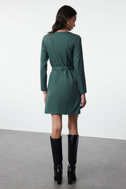 Yesil Shift/Duz Kesim Kemerli Mini Dokuma Elbise TWOAW25EL00190