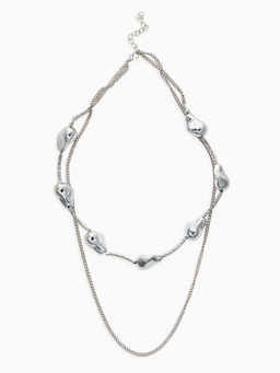 Колье "Борокко", цепь, 2 яруса, цвет серебро