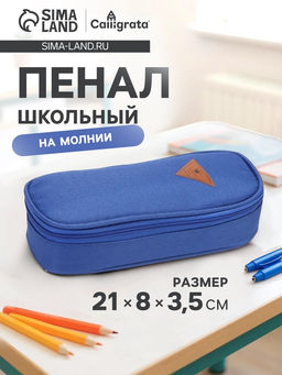 Пенал - футляр школьный Calligrata, на молнии, 2 отделения, текстиль, синий