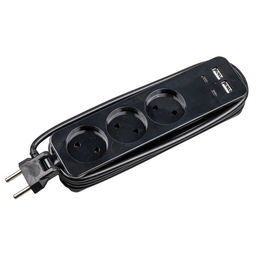 S-CT3-1,8UC BLACK Удлинитель серии Travel, шнур 1,8м., 3 гнездa, 10A, б/з, 2USB+2TYPE C(3,1A). Черный. ТМ Uniel