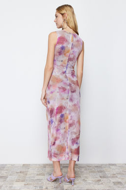 TRENDYOLMILLA Cok Renkli Buzgu/Drape Detayl? Desenli Vucuda Oturan Maxi Esnek Orme Kalem Elbise TWOSS24EL00078  фото 5