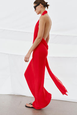 VESTIDO HALTER VISCOSA 100% ESCOTE FLUIDO / Rojo - Zara фото 8