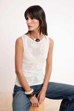 Ekru Bisiklet Yaka Fitted Dokulu Triko Ince Bluz TWOSS26BZ00316