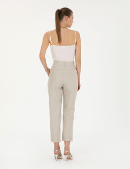 Bej Keten Kar___ml_ Carrot Fit Pantolon