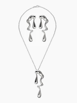 Гарнитур 2 предмета: кулон, серьги Капли таяние, цвет серебро