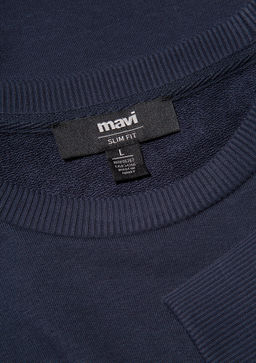 Bisiklet Yaka Lacivert Basic Sweatshirt - Mavi фото 6