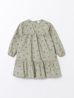 Bisiklet Yaka K?z Bebek ?i?ekli Kadife Elbise