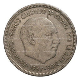 Монета 5 песет 1957 (68) года