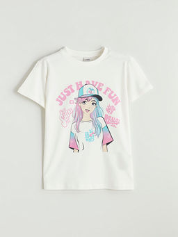 Bisiklet Yaka Bask?l? K?z ?ocuk Ti??rt