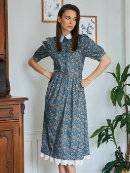 Платье хлопок OD-790-8 джинса ( бежевые цветы)