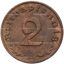 Монета 2 рейхспфеннига 1939 года D Германия
