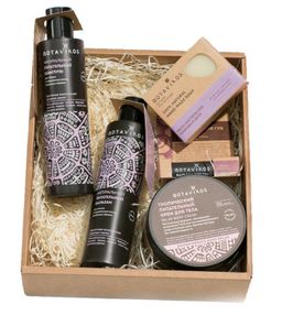 Подарочный набор ароматерапи релакс большой: шампунь питательный, бальзам питательный, питательный крем, бальзам для губ защитный, мыло кастильское лаванда и шелк, Botavikos  фото 2