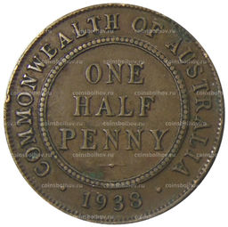 Монета 1/2 пенни 1938 года Австралия