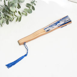 Веер складной h=21 см изгиб, с кистью Цветы, в коробке, бело-синий