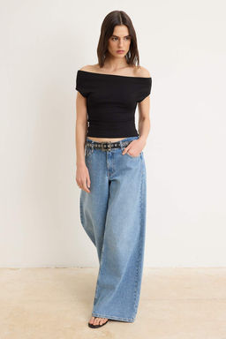 Sar? Fitted/Vucuda Oturan Carmen Yaka Kolsuz Esnek Orme Bluz TWOSS26BZ00788 - Trendyolmilla фото 6