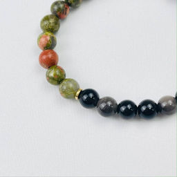 Браслет "Стихия Земля" из Обсидиана, Унакита и Родохрозита 17 см