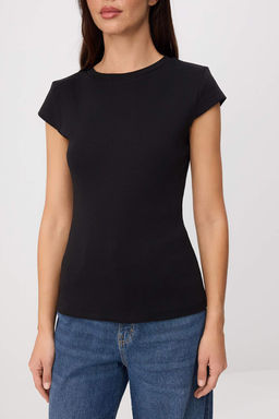 Siyah Regular/Normal Kal?p K?sa Kollu Orme Crop/K?sa Pamuk Ribana Orme T-shirt TWOSS26TS00299 - Trendyolmilla фото 3