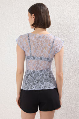 Trendyolmilla Siyah Kay?k Yaka Ay Kol Fitted/Vucuda Oturan Orme Bluz TWOSS25BZ00090  фото 8