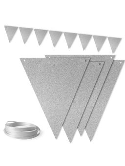 Цена за 2 шт. Гирлянда Флажки, Серебро, с блестками, 500 см, 13*18 см*12 шт, 1 упак.