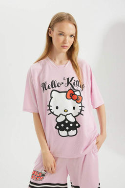 Футболка Cool Hello Kitty Oversize с V-образным вырезом и короткими рукавами - Defacto фото 7