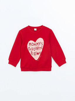 Bisiklet Yaka Bask?l? Uzun Kollu K?z ?ocuk Sweatshirt