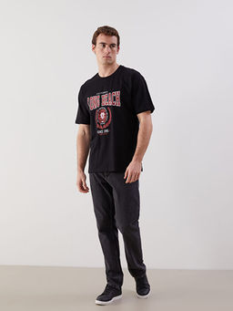 Bisiklet Yaka Bask?l? Penye Erkek Ti??rt