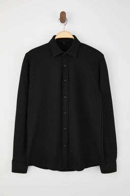 Siyah Regular Fit Waffle Dokulu Mevsimlik Erkek Gomlek TMNSS26GO00004