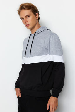 Gri Slim/Dar Kesim Kapusonlu Kanguru Cepli Renk Bloklu Kal?n Sweatshirt TMNAW20SW0208 - Trendyolmilla фото 2