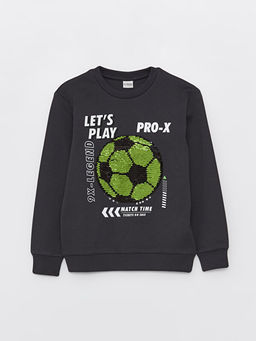 Bisiklet Yaka Bask?l? ?ift Y?nl? Payetli Uzun Kollu Erkek ?ocuk Ti??rt - Waikiki фото 2