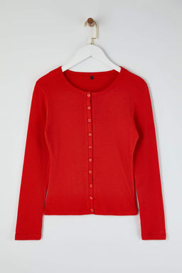 Teen K?rm?z? Dugmeli Vucuda Oturan Esnek Orme Bluz | TWOAW26BZ00007