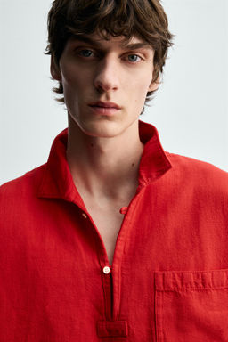 CAMISA POLO RELAXED FIT ESTRUCTURA / Rojo - Zara фото 5