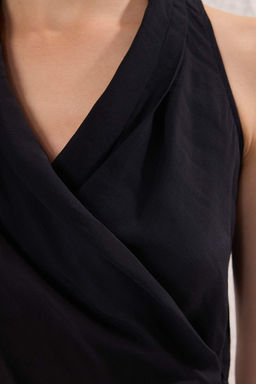 Siyah Modal Kruvaze Dokuma Bluz TWOSS25BZ00363