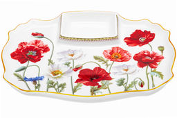 Блюдо д/шашлыка 28*21*2,3 см Маки с соусницей NEW BONE CHINA - Elan gallery фото 11