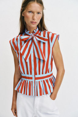 CAMISA RAYAS NUDO MANGA SISA / Raya Roja - Zara фото 2