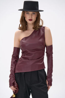 Кожаный топ с рукавами Рикси (бордовый)