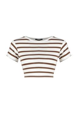 Premium Ekru-Ekru Kahverengi Cizgili 2li Paket Viskoz Crop Esnek Orme Bluz TWOSS23BZ00194
