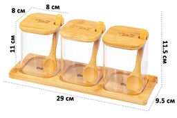 Набор банок для специй Elan Gallery Crystal Glass 3 шт 450 мл с ложкой фото 2