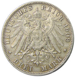 3 марки 1909 года F Германия (Вюртемберг)