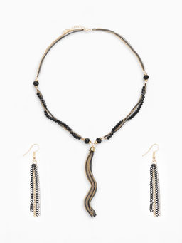 Набор 2 предмета: серьги, бусы Унисон накрученность, цвет золото в чёрном, 60 см