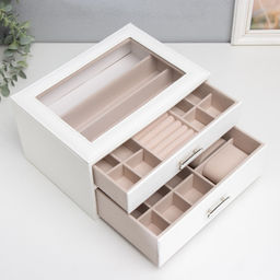 Шкатулка кожзам для украшений Эльба. Два яруса белая 25х18х14 см - Simaland фото 2