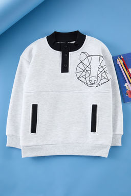 Gri Erkek Cocuk Renk Bloklu Orme Sweatshirt TKDAW25SW00132