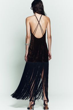 VELVET FRINGED MIDI DRESS - Zara фото 4
