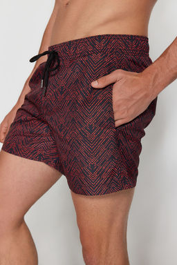 TRENDYOL MAN Siyah-Turuncu Standart Boy Geometrik Mayo Deniz Sortu TMNSS22DS0011