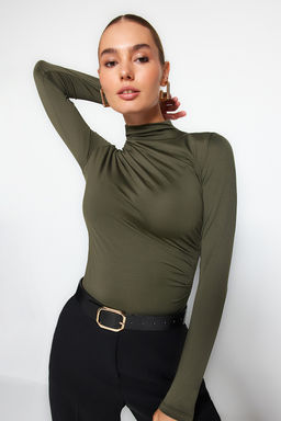 Haki Buzgu Detayl? Dik Yaka C?tc?tl? Esnek Orme Body TWOAW24BD00014