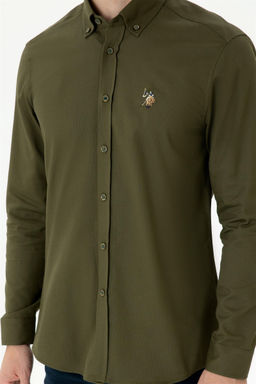 Мужская рубашка цвета хаки с длинным рукавом - U.s. polo assn фото 6