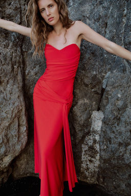 VESTIDO LARGO DRAPEADO / Rojo vivo - Zara фото 4