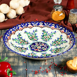 Ляган узбекский Риштанская Керамика «Цветы», d=32 см, глубокий, синий