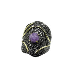 Комплект Чара-52, чароит, покрытие под золото, размеры кольца: 17, 18, 19, 20 - Agat77 фото 2