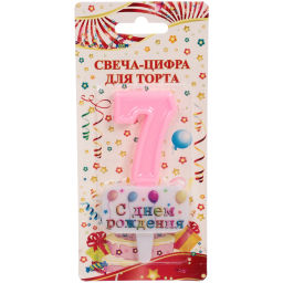 Цена за 4 шт. Свеча для торта Цифра С днем рождения "7" 5,5*4 см, розовый