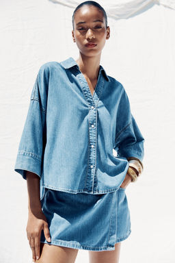 Z1975 FLOWING WIDE SLEEVE DENIM SHIRT - Zara фото 2